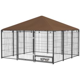 Outside Dog Kennel, 6.9' x 4.6' x 5' Puppy Play Pen with Canopy, Garden Playpen Fence Crate with Rotating Bowl, Black (Option: Black-695x175x1240 mm)