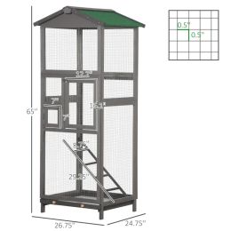 Wooden Bird Cage Outdoor Aviary House For Parrot, Parakeet, With Pull Out Tray And 2 Doors, Grey (Option: Light Grey and Green)