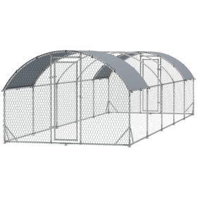 Large Metal Chicken Coop with Waterproof and Anti-UV Cover for Yard, Outdoor, Duck, Rabbit, 9.2' x 31.2' x 6.5' (Option: Silver-1960x320x190 mm)