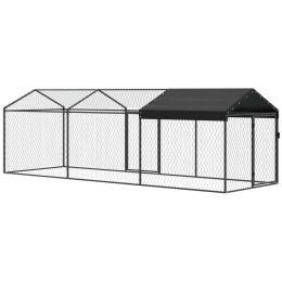 Large Metal Chicken Coop, Chicken Run with Waterproof & Anti-UV Cover for 3-5 Poultry, Outdoor Poultry Cage Rabbit Hutch (Option: Black-1100x640x110 mm)