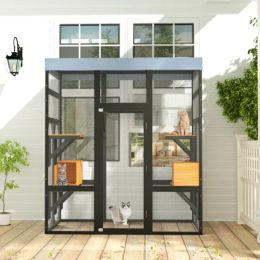 Large Outdoor Cat Enclosure Catio With 5 Platforms & 2 Napping Houses, Secure Metal Frame, Easy Assembly For Indoor & Outdoor Use (Option: Defaulttitle)