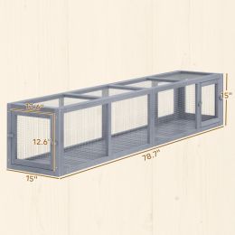 PawHut Wooden Cat Run With Weather Protection, Connecting Inside And Outside, Dark Gray (Option: Dark Gray)