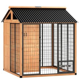 7' x 6' Extra Large Dog House, Wood Outdoor Dog Kennel with Storage Cabinet, Stainless Steel Bowls, Light Yellow (Option: Yellow-2200x350x140 mm)
