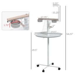 PawHut Bird Stand With Wheels, Perches, Feed Bowls, Round Tray For Parrot (Option: White Natural Wood)