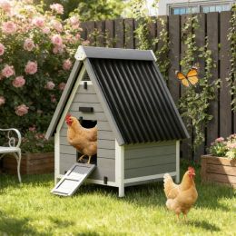 Chicken Coop for 2 Chickens, Outdoor Wooden Chicken House with Removable Nesting Box & Roosting Bar, Tray, Ramp (Option: Gray)