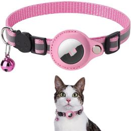 Reflective Collar Waterproof Holder Case For Airtag Air Tag Airtags Protective Cover Cat Dog Kitten Puppy Nylon Collar (Option: Pink)