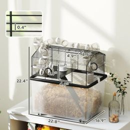 2 Tier Hamster Cage With 12 Deep Tray, Tube System, Water Bottle, Ramp, Feeding Bowl, Black (Option: Black)
