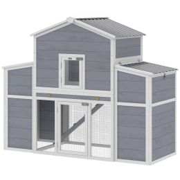 66.5" Large Chicken Coop, Wooden Chicken House with 2 Nesting Boxes, Sliding Tray & Ramp, for Backyard Farm (Option: Gray-970x330x700 mm)