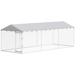 20' x 7.5' x 6.5' Dog Kennel Outdoor for Small Medium Large Dogs with Waterproof Roof, Silver (Option: Silver-1860x415x160 mm)