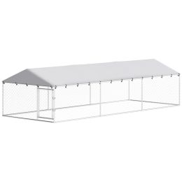 20' x 7.5' x 5' Dog Kennel Outdoor for Large Dogs with Waterproof Roof, Silver (Option: Silver-1860x415x160 mm)