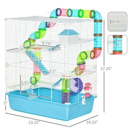 Hamster Cage With Tubes And Tunnels, Portable Carry Handles, Rat House And Habitats Big 5-Tier Design, Mouse Cage Includes Exercise Wheel, Water (Option: Light Blue White)