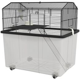 22" 2-Tier Hamster Cage with Extra-Deep 14" Base, Small Animal Cage with Ramp, Water Bottle, Food Dish, Wheels, Black (Option: Black-590x440x385 mm)