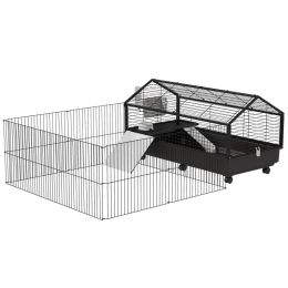 Small Animal Playpen Cage with Rolling Caster, Water Bottle 46.5" (Option: Black and Beige-1220x610x210 mm)