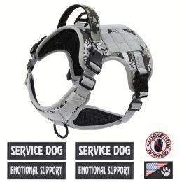 Tactical Pet Chest Service Dog Harness Vest Adjustable Reflective Dog Harness Metal Buckle Hiking Training (Option: Gray Camouflage-S)