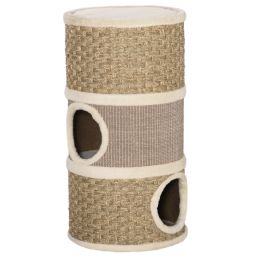 28 Inch Cat Condo, 3 Story Cat Hideaway with Sisal Scratching Pad (Option: Khaki-400x400x720 mm)