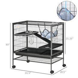 Small Animal Cage With Wheels, Pet Playpen For Rat, Syrian Hamster, Kitten, Ferrets, Chinchillas With Bottom Storage Shelf, Removable Tray, Ramp (Option: Black)