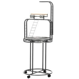 PawHut Parrot Stand Large Bird Perch Stand With Toy Hook  3 Ladders, Parrot Perch, Bird Wooden Stand, Gray (Option: Gray)