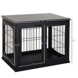 Crate Furniture, 32Small Dog Cage End Table With 2 Doors, Lockable Door, Puppy Kennel Indoor, Black (Option: Black)