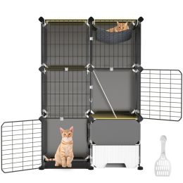 3 Tier Cat Cage Indoor With Litter Box Hammock Detachable Metal Wire Cat Kennel Cat House Cat Enclosure With Ladder For 1-2 Kittens (Option: Multicolor)
