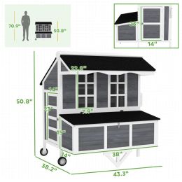 Chicken Coop With Wheels, Chicken Tractor With Nesting Box, Windows, Pull-out Tray, Perches, For 2-4 Hens, Gray (Option: Gray White Black)