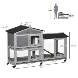 Wooden Mobile Rabbit Hutch With Wheels, Run Box, Slide-out Tray, Ramp (Option: Light Grey Black)