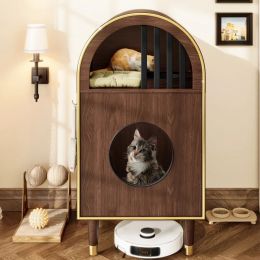 Cat Litter Box Enclosure , 2-in-1 Condo Cat Bed, Cat Shelter Furniture With Two-Level Cozy Haven For 2 Cats, Cute Kitty Condo For Sleeping, Luxur (Option: Defaulttitle)