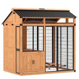 7' x 5' Extra Large Dog House, Wood Outdoor Dog Kennel with Platform, Storage Cabinet for Large Breeds, Yellow (Option: Yellow-2110x350x165 mm)