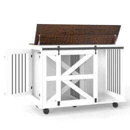 47.2" Mobile Dog Crate With Flip-Top Feeding Door, Dual-Access & 5 Caster System (2 Locking), Side Hooks - Multi-Functional Pet Kennel,double Dog (Option: Defaulttitle)
