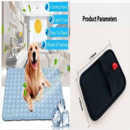 Pet Dog Cat Ice Silk Cold Nest Pad For Cooling In Summer (Option: Blue set-50x40cm)