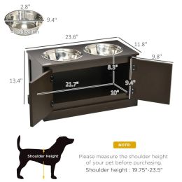 Elevated Dog Bowls With Storage, Two Stainless Steel Bowls For Large Dogs, Coffee (Option: Coffee)
