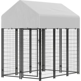 Outdoor Dog Kennel with Roof, 6' x 4' x 6' Heavy Duty Welded Wire Dog Playpen Enclosure with Escape-proof Lock (Option: Silver-1240x630x245 mm)