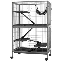 50" H Rolling Small Animal Cage with Hammock, Ferret Cage, Chinchilla Cage, Pet Habitat with 4 Doors, Removable Tray (Option: Gray-830x205x610 mm)