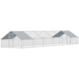 Large Chicken Coop with Waterproof and Anti-UV Cover, Spire Shaped for Outdoor and Yard Farm Use, 39' x 10' x 6.4' (Option: Silver-2050x340x190 mm)