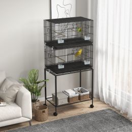 Double Stackable Bird Cage On Wheels W  Stand, For Canaries (Option: Black)