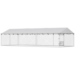 Dog Kennel Outdoor Dog Run Waterproof UV-Resist Cover Lockable Door Adjustable Bowls 20 x 7.5 x 5ft (Option: Silver-1860x415x175 mm)