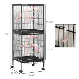 2 In 1 Bird Cage Aviary Parakeet House For Finches, Budgies With Wheels, Black (Option: Black)