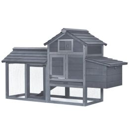 59" Small Wooden Chicken coop Hen House Poultry Cage for Outdoor Backyard with 2 Doors, Nesting Box and Removable Tray, Gray (Option: Grey-925x575x260 mm)