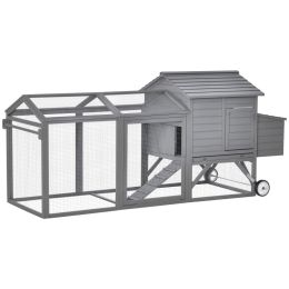 96.5" Chicken Coop Wooden Hen House Poultry Cage Pen Portable with Wheels and Nesting Box, Chicken Cage for Backyard Outdoor, Gray (Option: Grey-1025x180x835 mm)