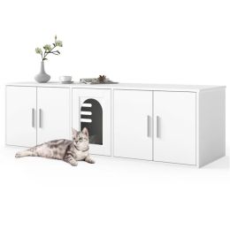Hidden Cat Litter Box Cabinet, Privacy Enclosure + Cat House + TV Stand/Side Table, 310LBS Tabletop Capacity (Option: Defaulttitle)
